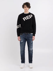 Replay Sweater In Wool Blend With Jacquard Logo