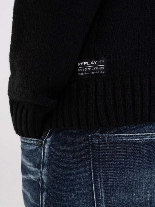 Replay Sweater In Wool Blend With Jacquard Logo