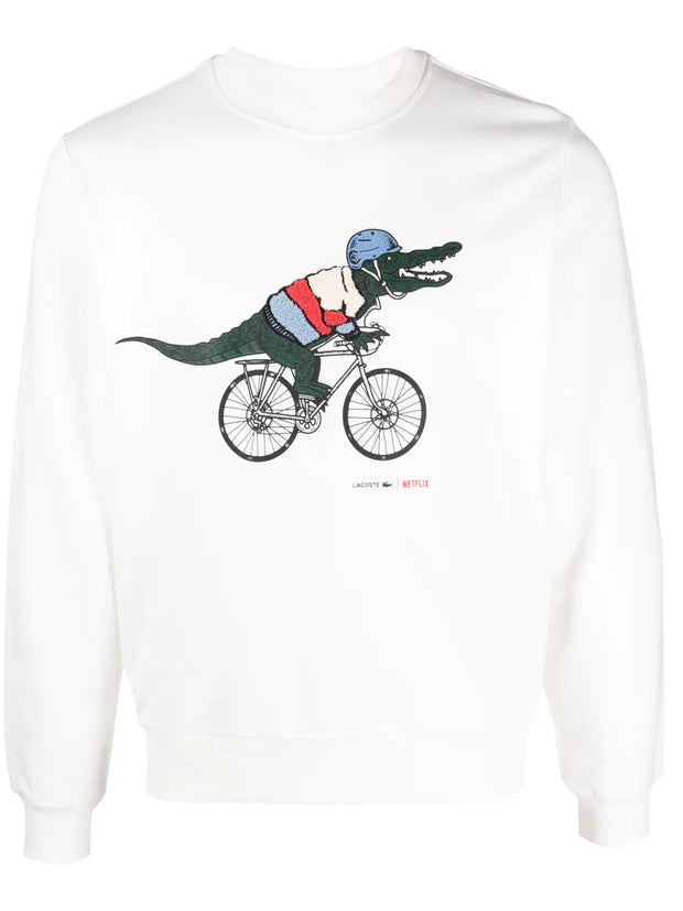 Lacoste x Netflix Logo-Print Sweatshirt – Light Blue / White